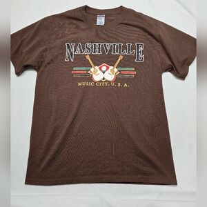 Vintage Nashville Music City USA Jerzees Brown Graphic T-Shirt